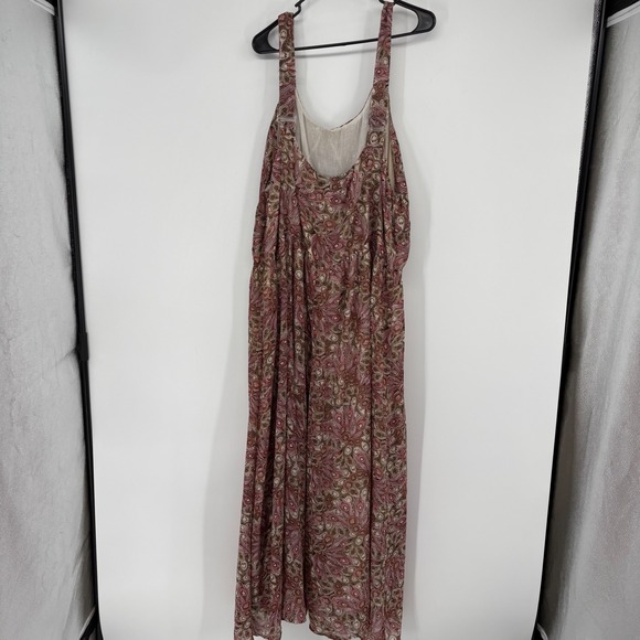 Denim 24/7 Maxi Dress 28W Pink Brown Paisley Peacock Ruffle V-Neck Sleeveless - Picture 3 of 10